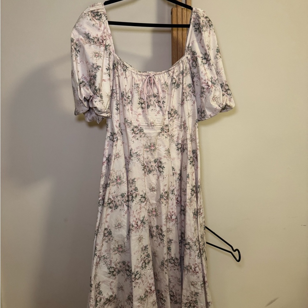 Selkie Day Dress XL Romantic Floral Print Puff Sleeves